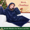 Picture of Waitu Wearable Blanket Sweatshirt Gifts for Women and Men, Warm and Cozy Giant Blanket Hoodie, Thick Flannel Blanket with Sleeves and Giant Pocket - Navy