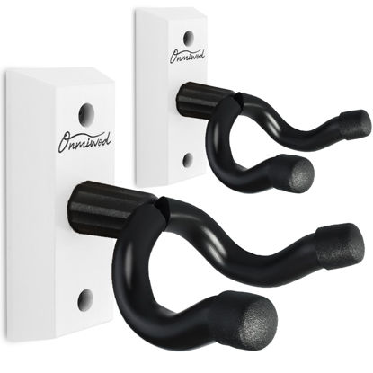 Picture of Onmiwod Guitar Wall Mount 2 Pack, White Hardwood Guitar Hanger, U-Shaped Guitar Wall Hanger Mount, Guitar Holder Hook Stand Wall for Acoustic, Electric Guitar, Banjo, Bass, for Guitar Player Men Boy