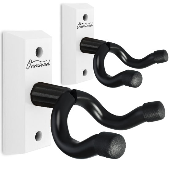 Picture of Onmiwod Guitar Wall Mount 2 Pack, White Hardwood Guitar Hanger, U-Shaped Guitar Wall Hanger Mount, Guitar Holder Hook Stand Wall for Acoustic, Electric Guitar, Banjo, Bass, for Guitar Player Men Boy