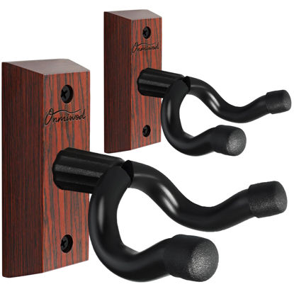 Picture of Onmiwod Guitar Wall Mount 2 Pack, Carbonized Red Hardwood Guitar Hanger, U-Shaped Guitar Wall Hanger Mount, Guitar Holder Wall Hook for Acoustic, Electric Guitar, Banjo, Bass, Gift for Men Boy