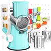 Picture of Cambom Rotary Cheese Grater Hand Crank Cheese Shredder for Fresh Cheese, Vegetable, Nuts,Non-slip Suction Base, Free Cleaning Brush Three Blades, Blue