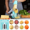 Picture of Cambom Rotary Cheese Grater Hand Crank Cheese Shredder for Fresh Cheese, Vegetable, Nuts,Non-slip Suction Base, Free Cleaning Brush Three Blades, Blue