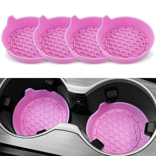 Picture of SINGARO Car Cup Holder Coaster, Silicone Cup Holder Insert, Universal Non-Slip Cup Holders, Car Accessories Interior for Women and Man 4 Pack Pink