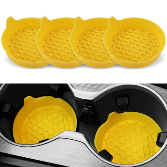 Picture of SINGARO Car Cup Holder Coaster, Silicone Cup Holder Insert, Universal Non-Slip Cup Holders, Car Accessories Interior for Women and Man 4 Pack Yellow
