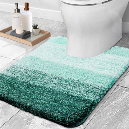 Picture of OLANLY Luxury Toilet Rugs U-Shaped 24x20, Extra Soft and Absorbent Microfiber Bathroom Rugs, Non-Slip Plush Shaggy Bath Mat, Machine Wash Dry, Contour Bathroom Mats for Toilet Base, Blackish Green