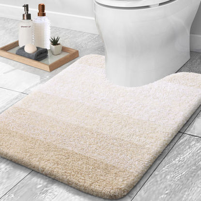 Picture of OLANLY Toilet Rugs U-Shaped 24x20, Extra Soft and Absorbent Microfiber Bathroom Rugs, Non-Slip Plush Shaggy Toilet Bath Mat, Machine Wash Dry, Contour Bath Rugs for Toilet Base, Light Beige