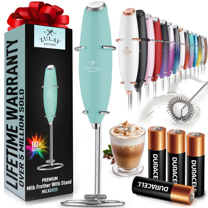 Picture of Zulay Powerful Milk Frother (4 Duracell Batteries Included) - Handheld Milk Frother Wand Drink Mixer for Coffee - Powerful Milk Foamer for Cappuccino, Frappe, Matcha & Coffee Creamer - Fresh Mint