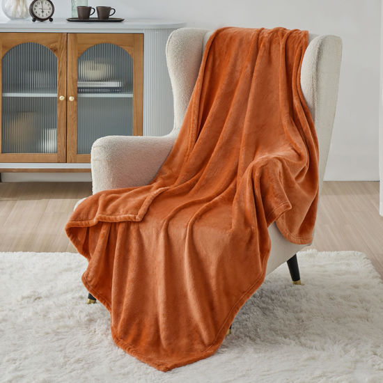 Picture of Bedsure Fleece Blanket Twin Size Burnt Orange - 300GSM Lightweight Plush Fuzzy Cozy Soft Warm Blanket for Bed, Sofa, Couch, Travel, Camping, 60x80 inches