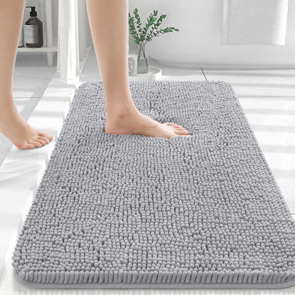 Picture of OLANLY Bathroom Rugs 36x24, Extra Soft Absorbent Chenille Bath Rugs, Rubber Backing Quick Dry, Machine Washable Bath Mats for Bathroom Floor, Tub and Shower, Home Decor Accessories, Light Grey