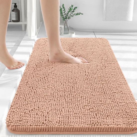 Picture of OLANLY Bathroom Rugs 30x20, Extra Soft Absorbent Chenille Bath Rugs, Rubber Backing Quick Dry, Machine Washable Bath Mats for Bathroom Floor, Tub and Shower, Home Decor Accessories, Peach