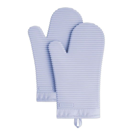 Picture of KitchenAid Ribbed Soft Silicone Oven Mitt Set, Lavender Cream 2 Count , 7.5"x13"
