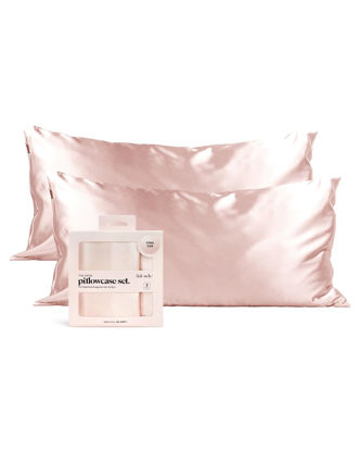 Picture of Kitsch Satin Pillowcase with Zipper for Hair and Skin, Softer Than Silk Pillow Cases, 2 Pack Cooling Pillow Covers, Machine Washable, Wrinkle-Free Satin King Size Pillow Cases Set of 2, 19"x36", Blush