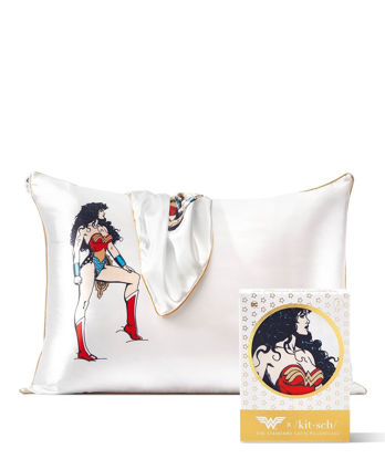 Picture of Kitsch Wonder Woman Satin Pillowcase with Zipper for Hair & Skin, Softer Than Silk Pillow Cases, Queen Pillow Covers, Machine Washable Wrinkle-Free, Satin Pillow Cases Standard Size, Believe in Wonder
