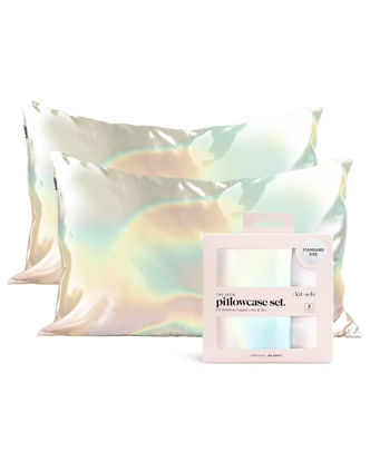 Picture of Kitsch Satin Pillowcase with Zipper for Hair and Skin Queen Size, Softer Than Silk Pillow Cases, 2 Pack Cooling Pillow Covers, Machine Washable, Satin Pillow Cases Standard Size Set of 2 19"x26", Aura