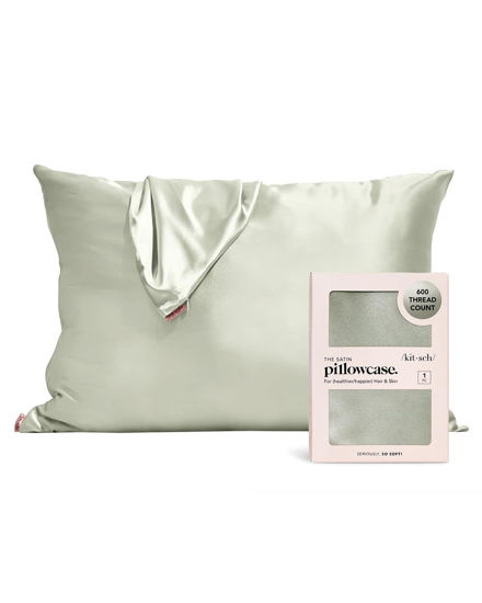 Picture of Kitsch Satin Pillowcase with Zipper for Hair & Skin, Softer Than Silk Pillow Cases Queen, Smooth Pillow Covers, Machine Washable, Wrinkle-Free, Cooling Satin Pillow Cases Standard Size 19"x26" (Sage)