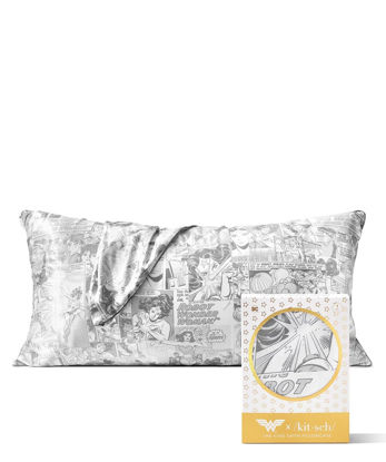 Picture of Kitsch x Wonder Woman Satin Pillowcase with Zipper for Hair & Skin, Softer Than Silk Pillow Cases King, Cooling Pillow Covers, Machine Washable Wrinkle-Free, Satin Pillow Cases King 19x36, Comic Print