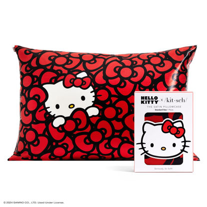 Picture of Kitsch Hello Kitty Satin Pillowcase with Zipper for Hair Skin Softer Than Silk Pillow Cases Queen Pillow Covers, Machine Washable Wrinkle-Free Pillow Cases Standard Size, Kitty Bathes In A Sea Of Bows