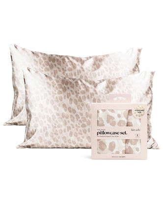 Picture of Kitsch Satin Pillowcase with Zipper for Hair and Skin Queen, Softer Than Silk Pillow Cases, 2 Pack Cooling Pillow Covers, Machine Washable, Satin Pillow Cases Standard Size Set of 2 19"x26" (Leopard)