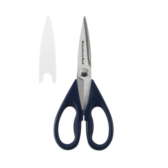 Picture of KitchenAid All Purpose Stainless Steel Kitchen Shears with Protective Sheath for Everyday Use, Comfort Grip Handle, Dishwasher Safe, 8.72 Inch, Ink Blue