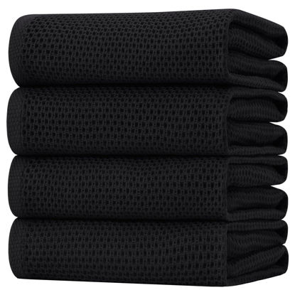Picture of Homaxy 100% Cotton Oversized Waffle Weave Kitchen Dish Towels, Ultra Soft Absorbent Quick Drying Cleaning Towel, 20 x 28 Inches, 4-Pack, Black