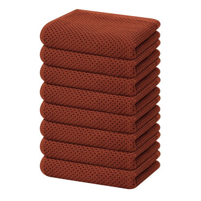 Picture of Homaxy 100% Cotton Waffle Weave Kitchen Dish Towels, Ultra Soft Absorbent Quick Drying Cleaning Towel, 13 x 28 Inches, 8-Pack, Rust