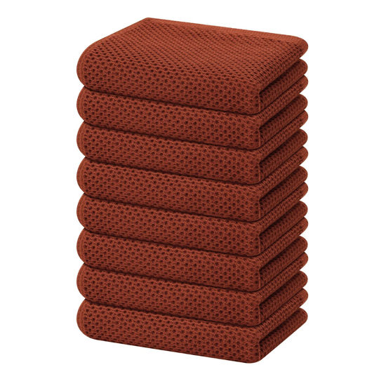 Picture of Homaxy 100% Cotton Waffle Weave Kitchen Dish Towels, Ultra Soft Absorbent Quick Drying Cleaning Towel, 13 x 28 Inches, 8-Pack, Rust