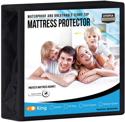 Picture of Utopia Bedding Waterproof Mattress Protector King Size, Premium Terry Mattress Cover 200 GSM, Breathable, Fitted Style with Stretchable Pockets (Black)