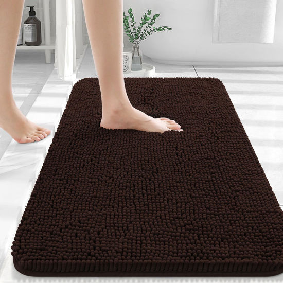 Picture of OLANLY Bathroom Rugs 36x24, Extra Soft Absorbent Chenille Bath Rugs, Rubber Backing Quick Dry, Machine Washable Bath Mats for Bathroom Floor, Tub and Shower, Home Decor Accessories, Brown