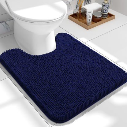 Picture of OLANLY Toilet Rugs U-Shaped 24x20, Extra Soft Absorbent Chenille Contour Bathroom Rugs for Toilet, Dry Quickly, Machine Washable, Non-Slip Toilet Bath Mat, Navy
