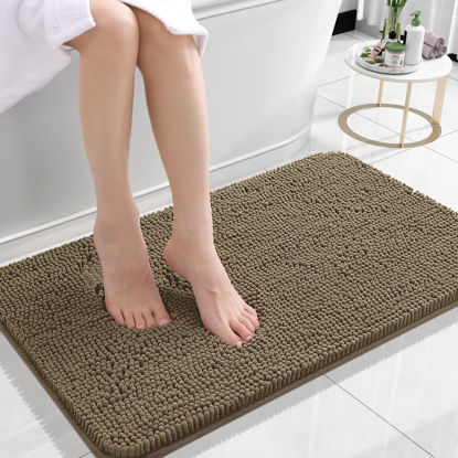 Picture of OLANLY Bathroom Rugs 24x16, Extra Soft Absorbent Chenille Bath Rugs, Rubber Backing Quick Dry, Machine Washable Bath Mats for Bathroom Floor, Tub and Shower, Home Decor Accessories, Tan