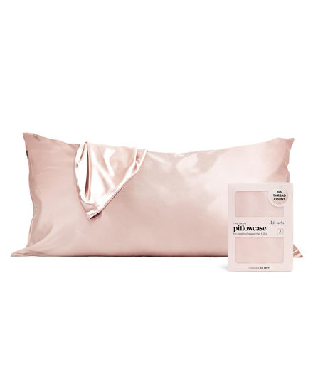 Picture of Kitsch Satin Pillowcase with Zipper for Hair and Skin, Softer Than Silk Pillow Cases King, Cooling Pillow Covers, Machine Washable, Wrinkle-Free, Smooth Satin Pillow Cases King Size 19"x36" (Blush)