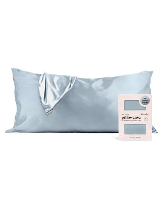 Picture of Kitsch Satin Pillowcase with Zipper for Hair and Skin, Softer Than Silk Pillow Cases King, Cooling Pillow Covers, Machine Washable, Wrinkle-Free, Smooth Satin Pillow Cases King Size 19"x36", Haze Blue