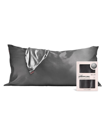 Picture of Kitsch Satin Pillowcase with Zipper for Hair and Skin, Softer Than Silk Pillow Cases King, Cooling Pillow Covers, Machine Washable, Wrinkle-Free, Smooth Satin Pillow Cases King Size 19"x36" (Charcoal)