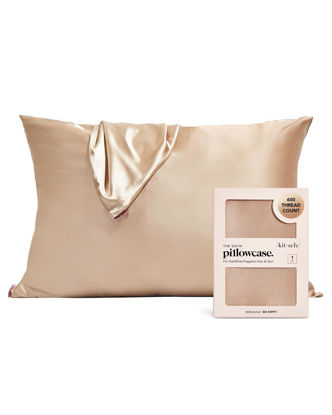 Picture of Kitsch Satin Pillowcase with Zipper for Hair & Skin, Softer Than Silk Pillow Cases Queen, Smooth Pillow Covers, Machine Washable, Wrinkle-Free, Cooling Satin Pillow Cases Standard Size 19x26 Champagne