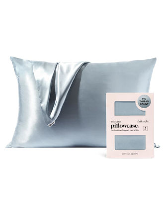 Picture of Kitsch Satin Pillowcase with Zipper for Hair & Skin, Softer Than Silk Pillow Cases Queen, Smooth Pillow Covers, Machine Washable, Wrinkle-Free, Cooling Satin Pillow Cases Standard Size 19x26 Haze Blue