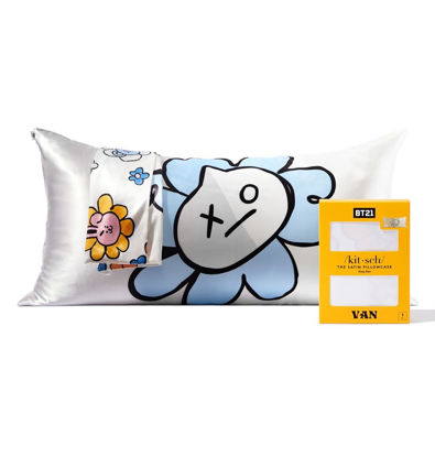 Picture of Kitsch x BT21 Satin Pillowcase with Zipper for Hair and Skin, Softer Than Silk Pillow Cases King, Cooling Pillow Covers, Machine Washable, Wrinkle-Free, Smooth Satin Pillow Cases King Size 19x36, Van
