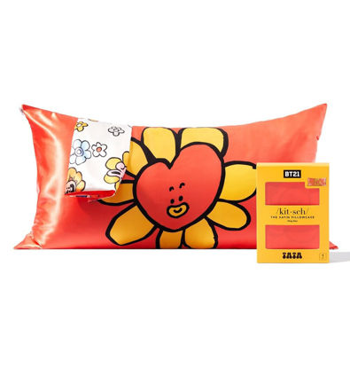 Picture of Kitsch x BT21 Satin Pillowcase with Zipper for Hair and Skin, Softer Than Silk Pillow Cases King, Cooling Pillow Covers, Machine Washable, Wrinkle-Free, Smooth Satin Pillow Cases King Size 19x36, Tata