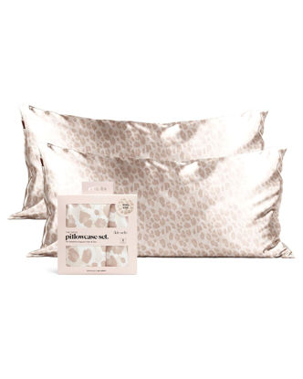 Picture of Kitsch Satin Pillowcase with Zipper for Hair and Skin, Softer Than Silk Pillow Cases, 2 Pack Cooling Pillow Covers, Machine Washable, Wrinkle-Free Satin King Size Pillow Cases Set of 2 19"x36" Leopard