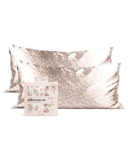 Picture of Kitsch Satin Pillowcase with Zipper for Hair and Skin, Softer Than Silk Pillow Cases, 2 Pack Cooling Pillow Covers, Machine Washable, Wrinkle-Free Satin King Size Pillow Cases Set of 2 19"x36" Leopard
