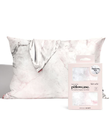 Picture of Kitsch Satin Pillowcase with Zipper for Hair & Skin, Softer Than Silk Pillow Cases Queen, Smooth Pillow Covers, Machine Washable, Wrinkle-Free, Cooling Satin Pillow Cases Standard Size 19"x26", Marble