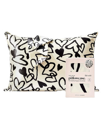 Picture of Kitsch Satin Pillowcase with Zipper for Hair & Skin, Softer Than Silk Pillow Cases Queen, Smooth Pillow Covers, Machine Washable, Wrinkle-Free, Cooling Satin Pillow Cases Standard Size 19"x26" (Heart)