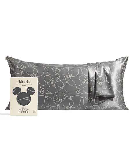 Picture of Mickey/Minnie x Kitsch Satin Pillowcase - Softer Than Silk Pillowcase for Hair & Skin | Cooling Satin Pillowcases with Zipper | Satin Pillow Case Cover | Pillow Cases King Size (Mickey Maze)