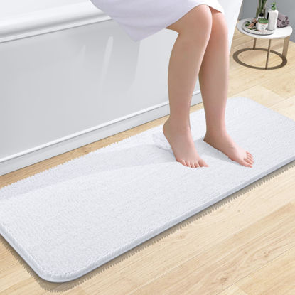 Picture of OLANLY Bathroom Rugs 47x17, Extra Soft Absorbent Chenille Bath Rugs, Rubber Backing Quick Dry, Machine Washable Bath Mats for Bathroom Floor, Tub and Shower, Home Decor Accessories, White