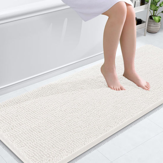 Picture of OLANLY Bathroom Rugs 59x24, Extra Soft Absorbent Chenille Bath Rugs, Rubber Backing Quick Dry, Machine Washable Bath Mats for Bathroom Floor, Tub and Shower, Home Decor Accessories, Ivory