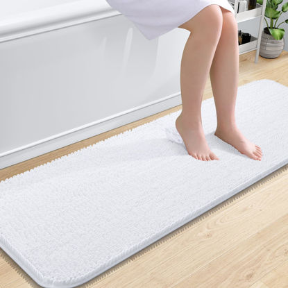 Picture of OLANLY Bathroom Rugs 59x20, Extra Soft Absorbent Chenille Bath Rugs, Rubber Backing Quick Dry, Machine Washable Bath Mats for Bathroom Floor, Tub and Shower, Home Decor Accessories, White