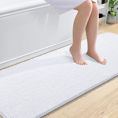 Picture of OLANLY Bathroom Rugs 70x24, Extra Soft Absorbent Chenille Bath Rugs, Rubber Backing Quick Dry, Machine Washable Bath Mats for Bathroom Floor, Tub and Shower, Home Decor Accessories, White