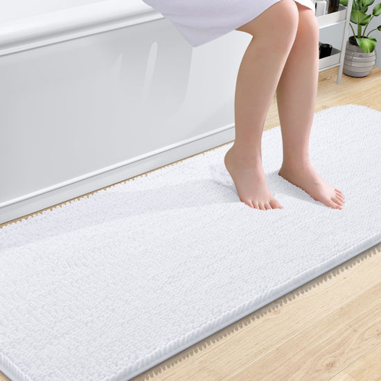 Picture of OLANLY Bathroom Rugs 70x24, Extra Soft Absorbent Chenille Bath Rugs, Rubber Backing Quick Dry, Machine Washable Bath Mats for Bathroom Floor, Tub and Shower, Home Decor Accessories, White