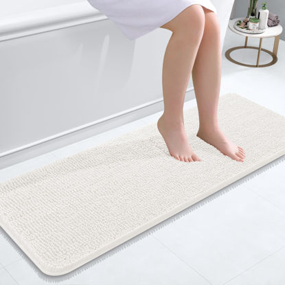 Picture of OLANLY Bathroom Rugs 47x17, Extra Soft Absorbent Chenille Bath Rugs, Rubber Backing Quick Dry, Machine Washable Bath Mats for Bathroom Floor, Tub and Shower, Home Decor Accessories, Ivory