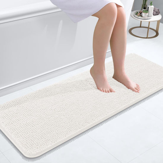 Picture of OLANLY Bathroom Rugs 47x17, Extra Soft Absorbent Chenille Bath Rugs, Rubber Backing Quick Dry, Machine Washable Bath Mats for Bathroom Floor, Tub and Shower, Home Decor Accessories, Ivory