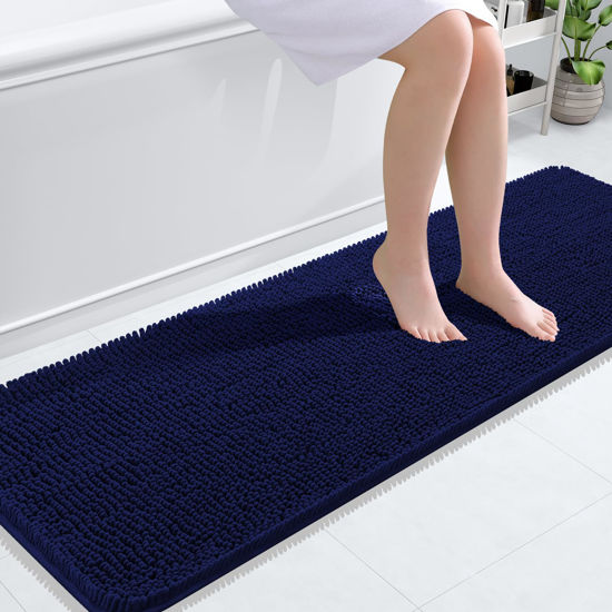 Picture of OLANLY Bathroom Rugs 59x20, Extra Soft Absorbent Chenille Bath Rugs, Rubber Backing Quick Dry, Machine Washable Bath Mats for Bathroom Floor, Tub and Shower, Home Decor Accessories, Navy